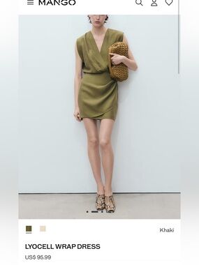 Mango Olive Wrap-Style Mini Dress